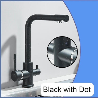Balck Kitchen Filtered Faucet Brass Purifier Faucet Dual Sprayer Drinking Water Beige with Dot Vessel Sink Mixer Tap Torneira