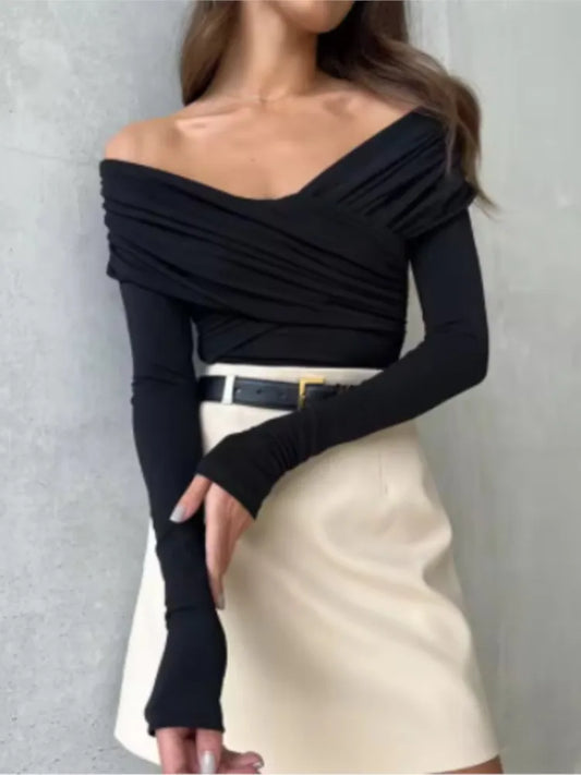 Sexy Hot Girl Slim Jumpsuits Women Fashion Solid Color Folds Corset Bodycon Crossed Bodysuits Long Sleeves Trendy Lady Rompers.