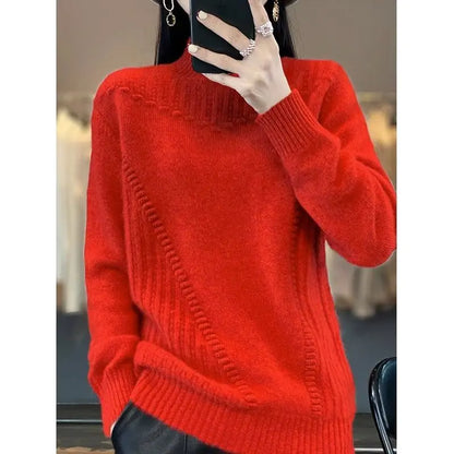 2024 herbst Neue Lose frauen Halb-rollkragen Verdickt Einfarbig Einfache Häkeln Beiläufige Gestrickte Pullover Pullover Top