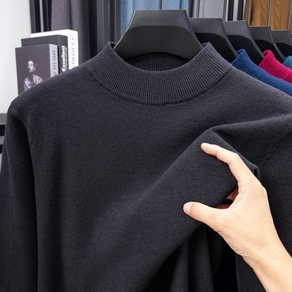 Half Turtleneck Knitwear Sweater New Autumn/Winter Mock Neck Sweatshirts Solid Color Pullovers Man Brand Casual Mens Clothing.