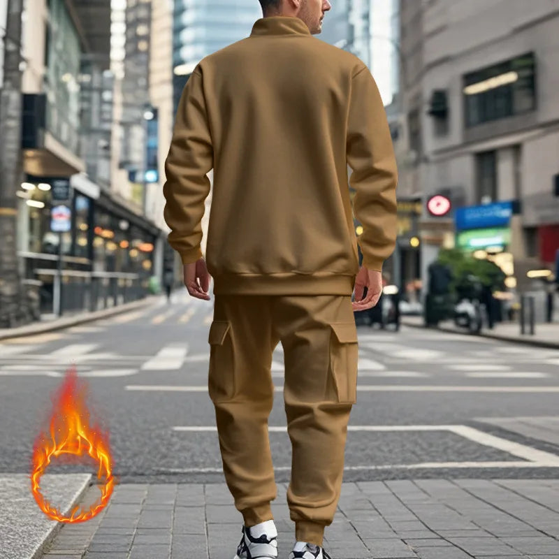 2024 Herbst und Winter Herren-Sporthosen-Set aus lässigem Samt mit warmem Reißverschluss