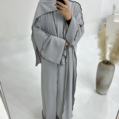 Muslim Abaya3 Pieces Dress for Women Arab Plain Hijab Ramadan Islamic