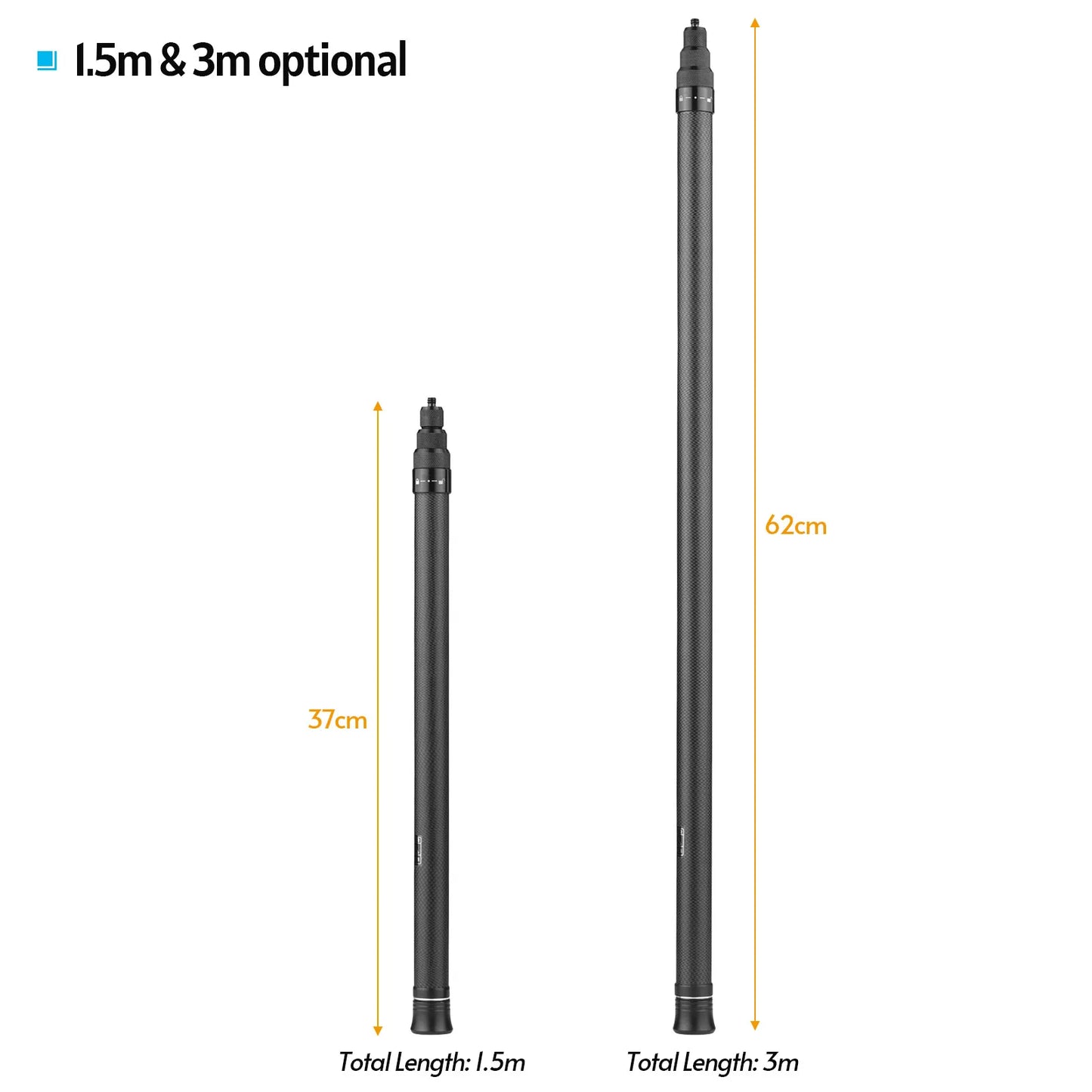 Carbon Fiber Selfie Stick Adjustable Extension Pole with 1/4 Inch Screw Replacement for One X/ One X2/ One R Panoramic Camera.