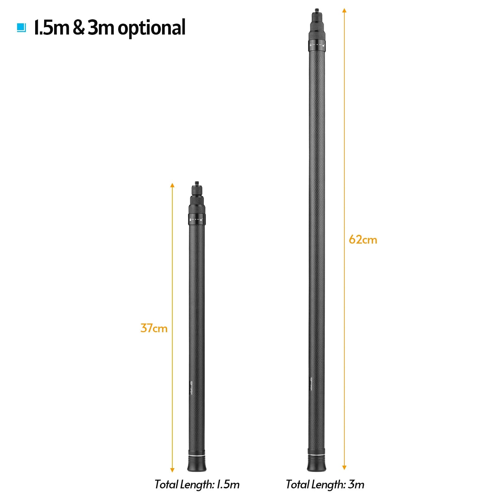 Carbon Fiber Selfie Stick Adjustable Extension Pole with 1/4 Inch Screw Replacement for One X/ One X2/ One R Panoramic Camera.