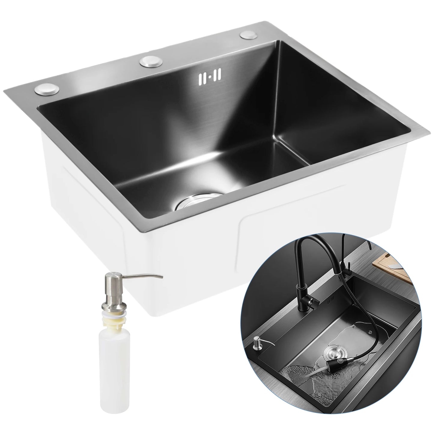 Edelstahl-Küchenspüle, robust, 201 SS, Unterbau/Topmount, großes tiefes Becken, spritzwassergeschützt, schneller Abfluss für Zuhause/Restaurant