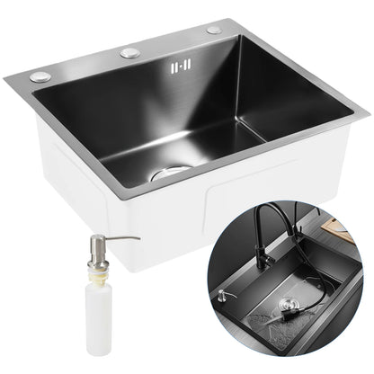 Edelstahl-Küchenspüle, robust, 201 SS, Unterbau/Topmount, großes tiefes Becken, spritzwassergeschützt, schneller Abfluss für Zuhause/Restaurant