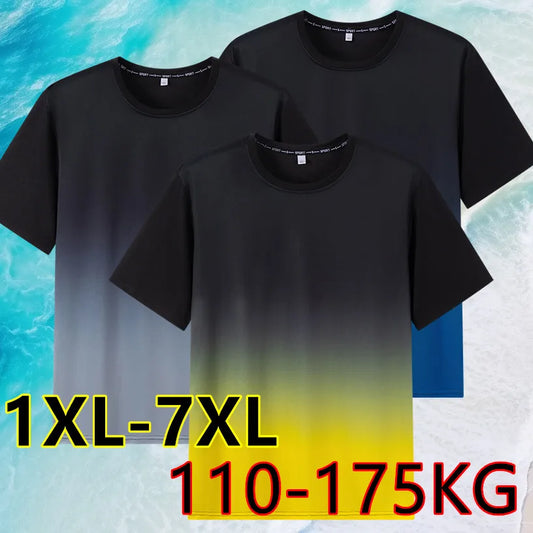 Men's Gradient T-shirt Plus Size 7XL 110-175KG Loose Short Sleeve Tees Men Fashion Round Collar Leisure Oversized Tops.