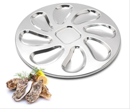 8 Slots Large Oyster Multifunction Plate Stainless Platter French Oyster Mussel Shellfish Seafood Tray Home Restaurant Dish.