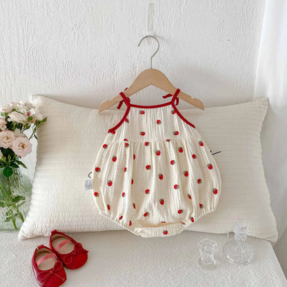 0-2Y Sommer Baby Mädchen Kleidung Erdbeere Druck Infant Mädchen Bodysuit Kleinkind Leibchen Ein Stück