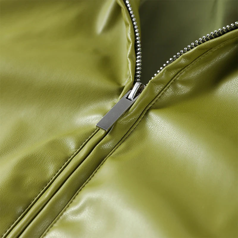 Stylish Leather Solid Jacket Pants Set Women Stand Collar Zipper Coat Loose Trousers Sets Female 2025 Autumn Fashion Streetwears.