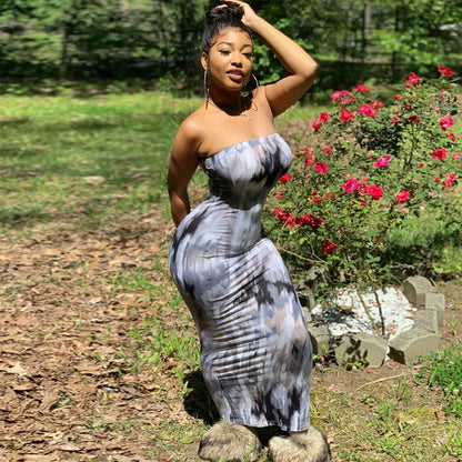 Sommer Lange Kleider Für Frauen Bodycon Brust Wrap Print Off Schulter Verband Schlank Sexy Kleid 2024 Neue Mode Party Vestidos