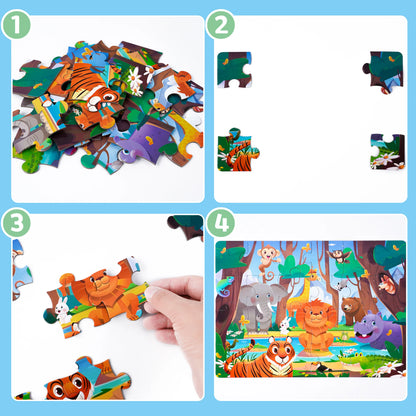 Kids Cartoon Animal Jigsaw Puzzles Montessori Educational Toys Parent-Child Theme Game Paper Educational Gift for Children.