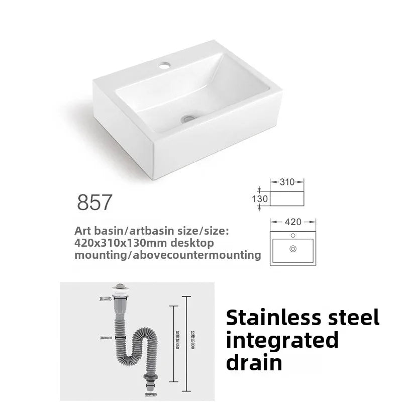 Kompaktes, an der Wand montiertes Keramikwaschbecken – kleines quadratisches Waschbecken, platzsparendes Design für Badezimmer, Balkon oder Waschtisch
