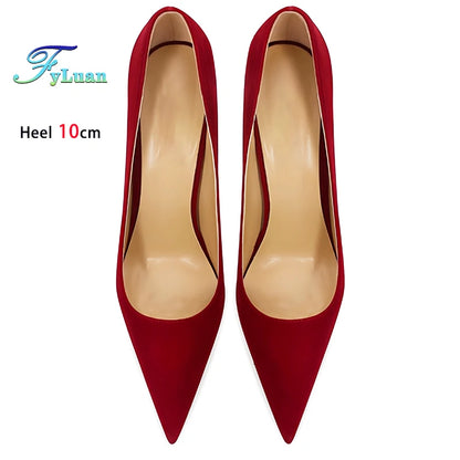 Wine Red High Heels 12cm 10cm 8cm Women Shoes Thin Heels Pointed Head Ladies Pumps Shallow Mouth Stiletto Party Large Size Shoes