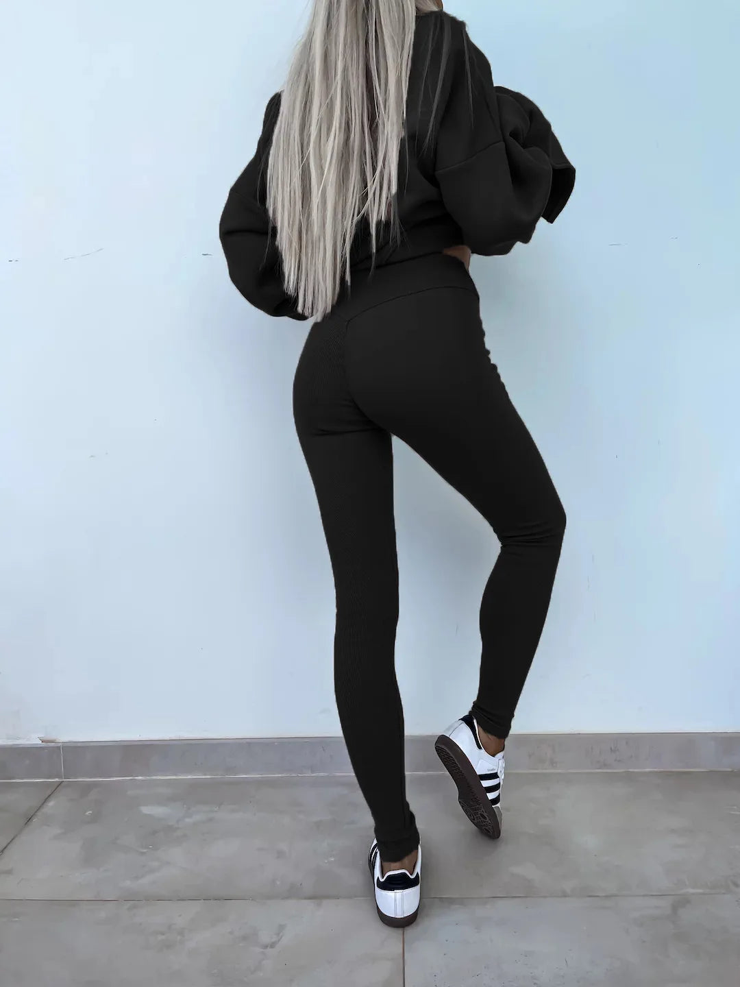 Women Pant Sets Two Pieces Tracksuit Solid Loose Sweatshirts Split Pullover Pencil Pants High Street Autumn Winter 2024