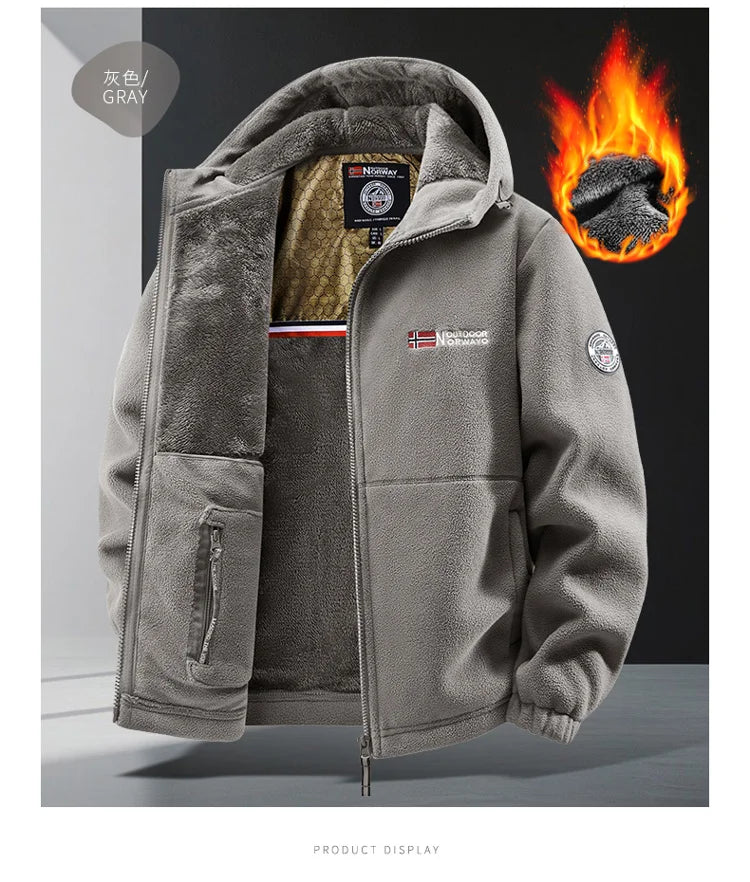 Maxbarley Brand Winter Fleece Jacket Men Casual Thickened Wool Coat Athleisure Design Warm Fashion Hooded Jackets Snow Ski Suit.