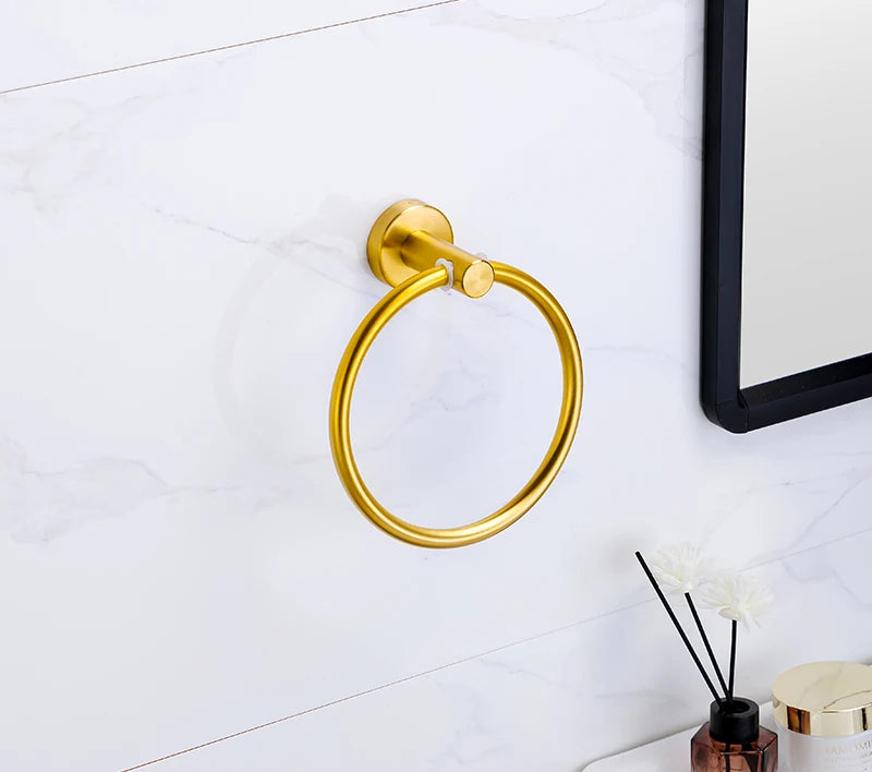 Badezimmer-Hardware-Set aus gebürstetem Gold, Handtuchhalter aus Edelstahl 304, Handtuchring, Toilettenpapierhalter, Kleiderhaken, Badezimmer-Zubehör