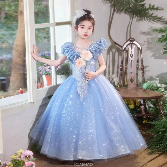 Elegangt Mädchen Abendkleid Luxus Prinzessin Kleid Geburtstag Party Pageant Outfit Kinder Klavier Rezitieren Leistung Formelle Kleidung