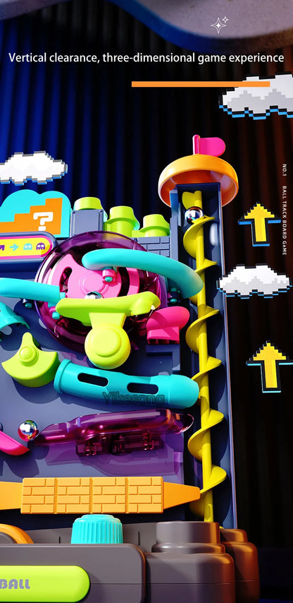 Educational Montessori Toy Multi-Layer Track Adventure Game Rail Rolling Ball Model Interactive Brain for Children Kids.