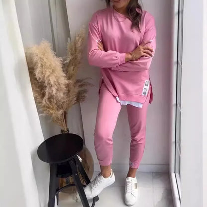 New Autumn Patchwork Loose Two Piece Set  Women's Fashion Long Sleeve Pullover Suit Casual Hoodie Sports Pencil Pants Outfits.