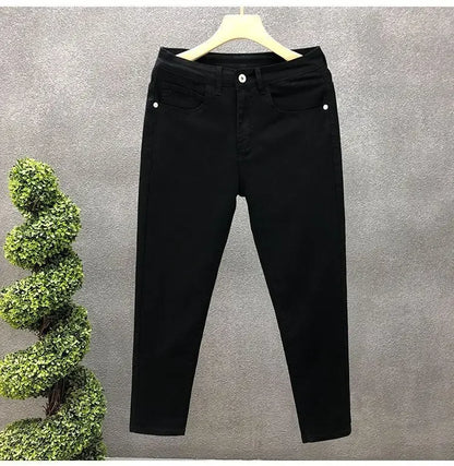 High-End Slim Fit Black White Men's Jeans Elastic Straight Leg Summer Thin Denim Casual Fashion Brand AE Stock Origin China.