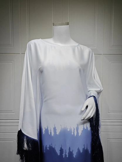 Uni Tassel Gradient Dubai Muslim Abaya For Woman O-Neck Elegant Casual Loose Moroccan Saudi Kebaya Fashion Party Dress 2025.
