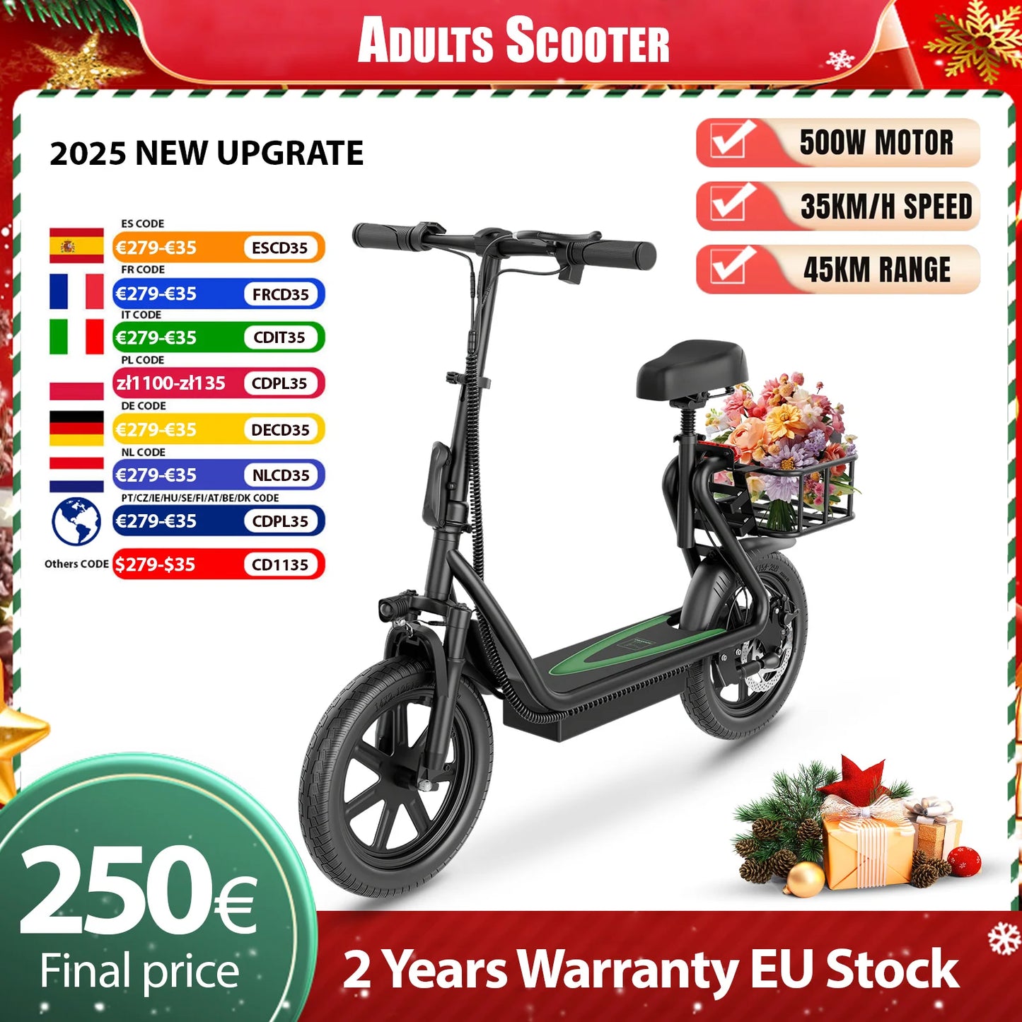 New Design Electric Scooter for Adults 350W/500W AOVOPRO High Performance Motor Foldable Escooter with 25/45KM Commute Range.