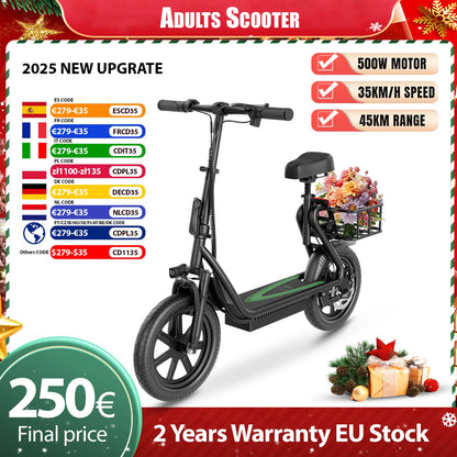 New Design Electric Scooter for Adults 350W/500W AOVOPRO High Performance Motor Foldable Escooter with 25/45KM Commute Range.