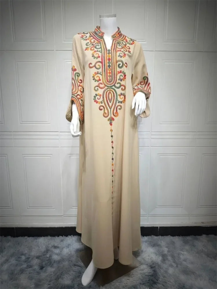 Ramadan Muslimische Damen bestickte lose Abaya-Kleider für Frauen Gala Marokko Dubai Eleganter lässiger Kaftan.