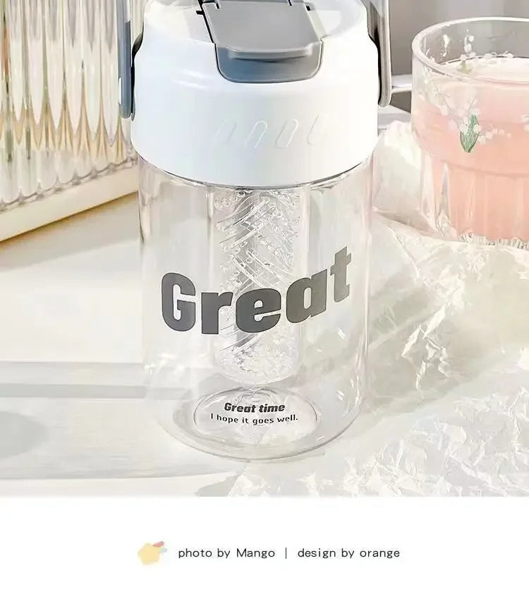 High Aesthetic Large Capacity Portable Sports Straw Cup for Girls Summer New Tea Separator Student Cup Water Bottle Gift.