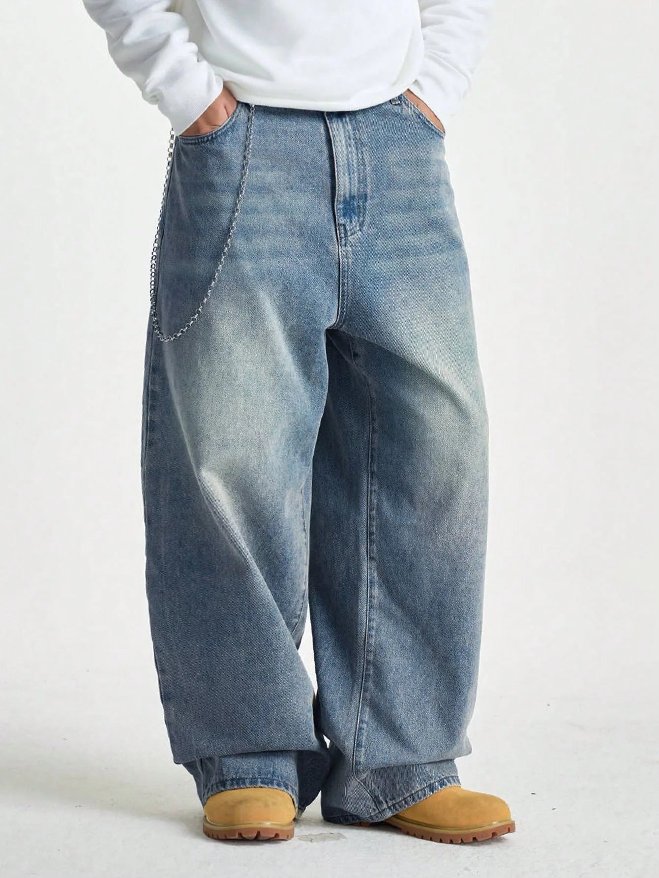 1Pc Men's Wide Pants Brushed Jeans Wide Jeans Y2K New Rocks Jeans Buggy Black Hip-Hop Pants.