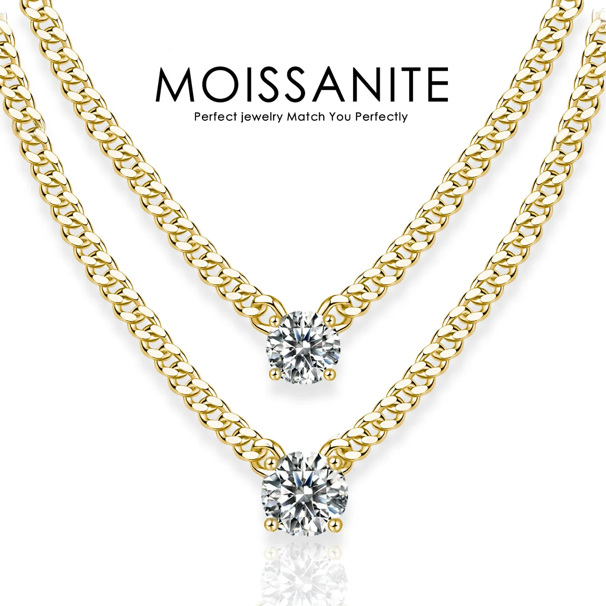 1ct 2ct 3ct Moissanite Cuban Chain Pendant Necklace - Elegant Design in 18K Gold Plated S925 Sterling Silver for Women.
