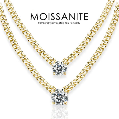 1ct 2ct 3ct Moissanite Cuban Chain Pendant Necklace - Elegant Design in 18K Gold Plated S925 Sterling Silver for Women.