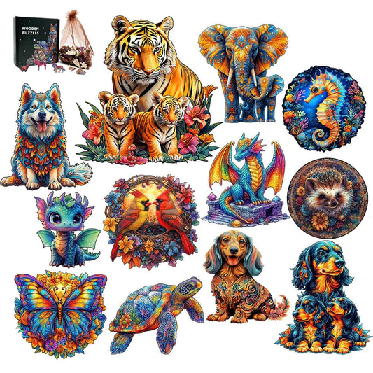 Animal Puzzle Wood Tiger Wooden Jigsaw Irregular Dog Animal Wooden Puzzles for Adult Kids Exclusive Design Intelligent Jigsaws.