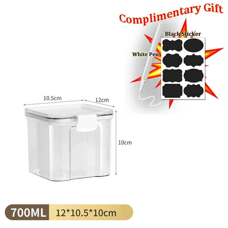 Food Box Storage Container With Airtight Lid Condiment Organizer Plastic Dispenser Jar Hermetic Kitchen Cereal Snack Spaghetti