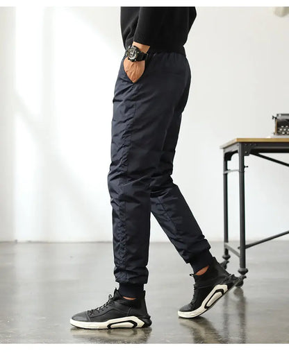 New Winter Thermal White Duck Down Pants for Men Loose Fit High Waist Warm Thickened Elastic Waistband Down Trousers Man PT-590.