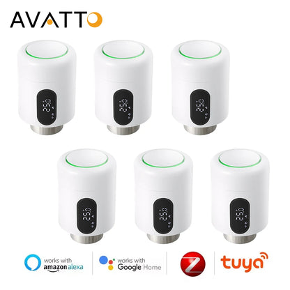 AVATTO 1~6PCS Tuya ZigBee TRV Thermostatic Valve,Smart Thermostat Radiator Actuator With Ambient Light,Alexa Google Home Alice.