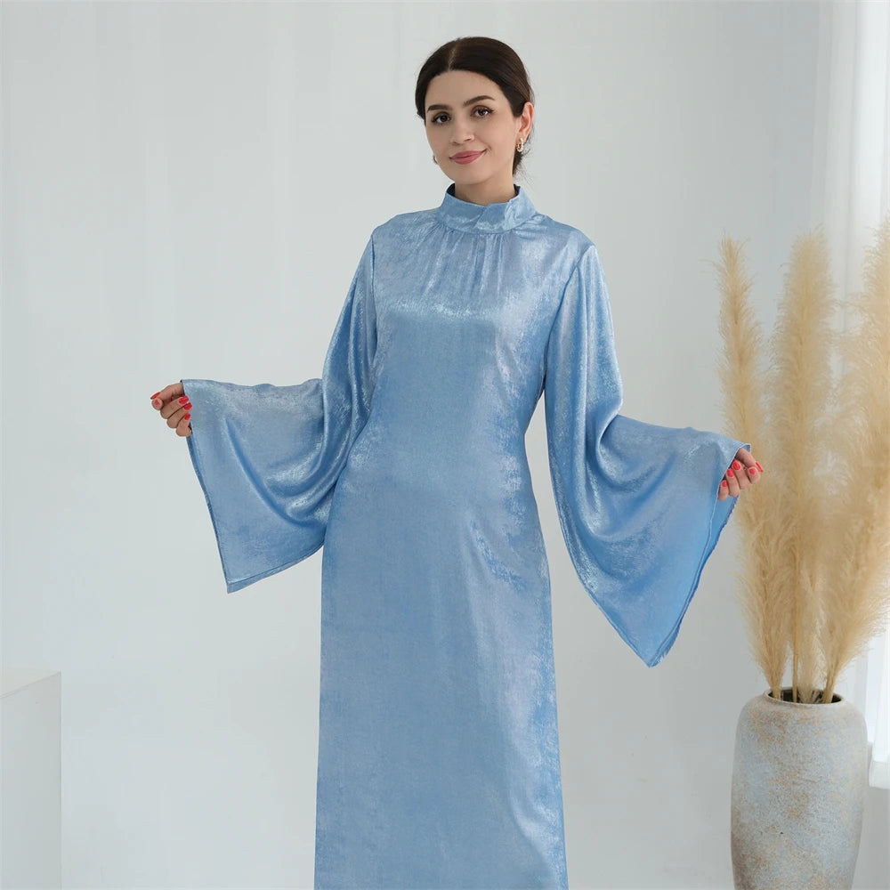 Ramadan Satin Shimmer Abaya Damen Dubai Luxury Islam Muslim Kaftan Dresses Kebaya Abayas For Women Robe Musulmane Femme Vestidos