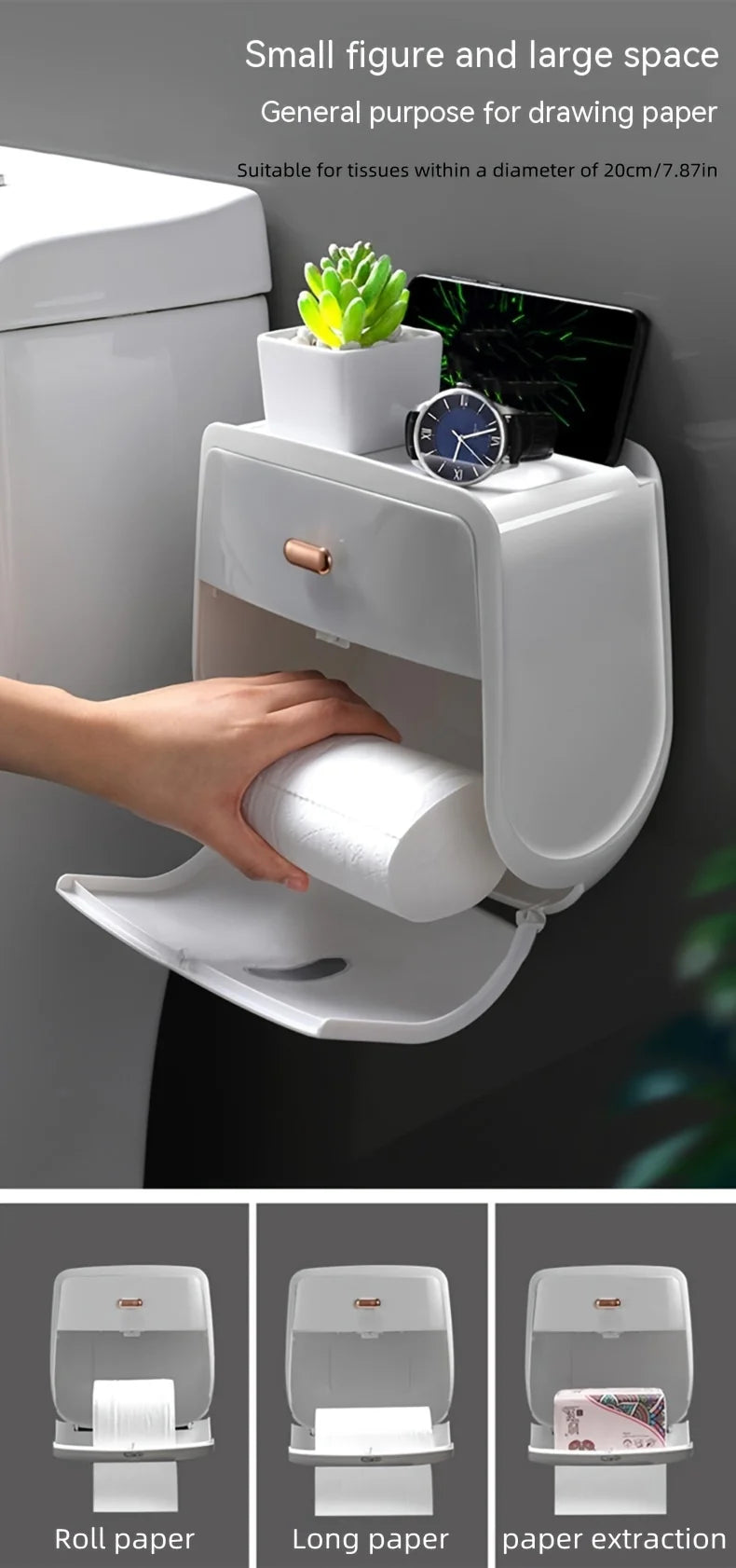 1 Stück Toilettenpapierhalter ohne Bohren, Badezimmer-Organizer |   Selbstklebende Wandhalterung für Taschentücher/Tücher, Badezimmer-Taschentuchabgabe