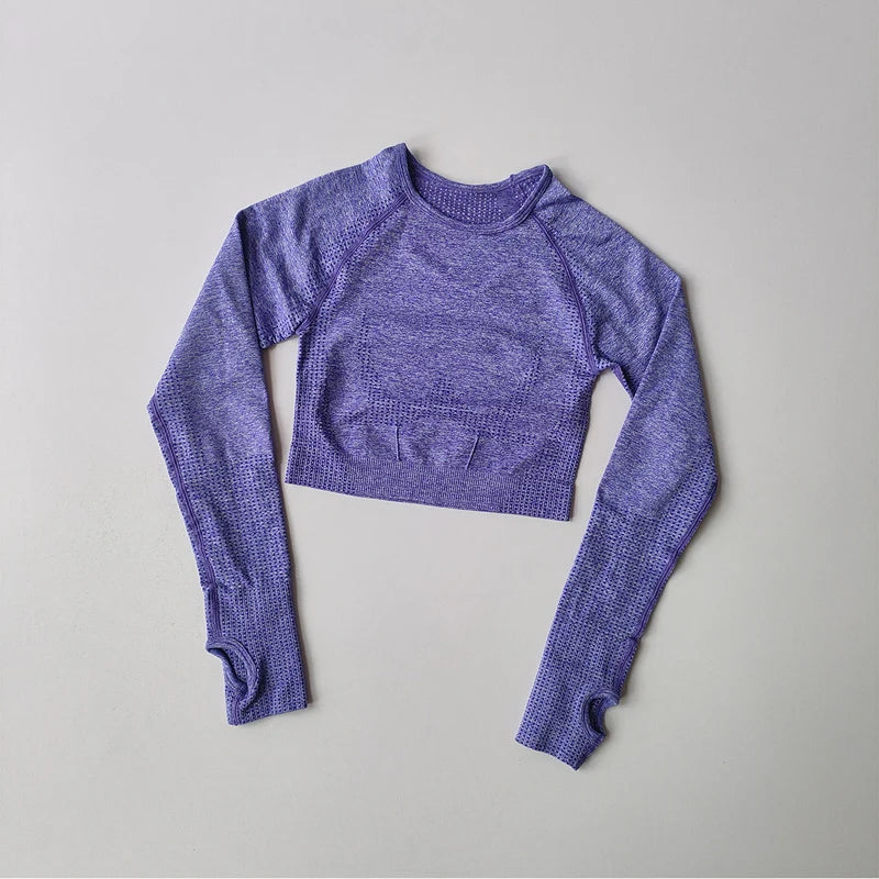 Women's Shirt Seamless Crop Top Fitness Shirts Long Sleeve Sports Top Woman Yoga Tops Activewear With Thumb Hole Sportswear.