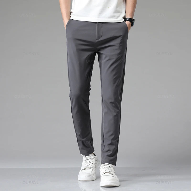 Autumn Winter Casual Pants Men Thick Business Stretch Slim Elastic Waist Jogger Korean Classic Black Gray Blue Trouser Male.