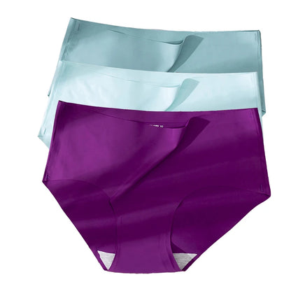 3Pcs Plus Size Underwear Women's Panties Ice Silk Solid Color Ladies Seamless Underpant Girls Briefs Breath Sexy Lingerie Female