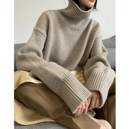 2023 Autumn and Winter New Thick  Sweater Women High Neck Pullover Sweater Warm Loose Knitted Base Sweater Jacket Tops