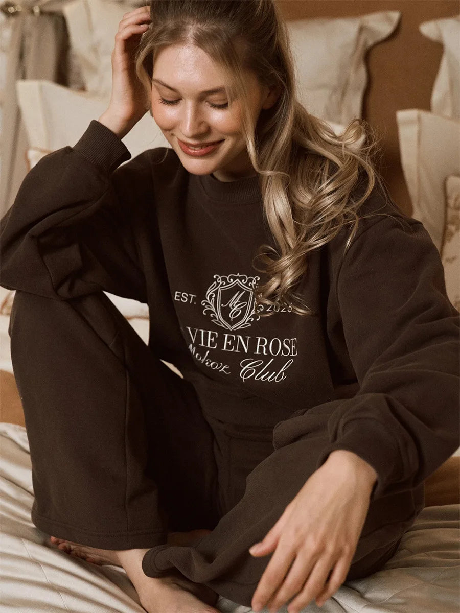 Bornladies Embroidered Hoodie Pants 2-piece Set Autumn New Casual Pants Women's O-neck Pullover Hoodie Suit