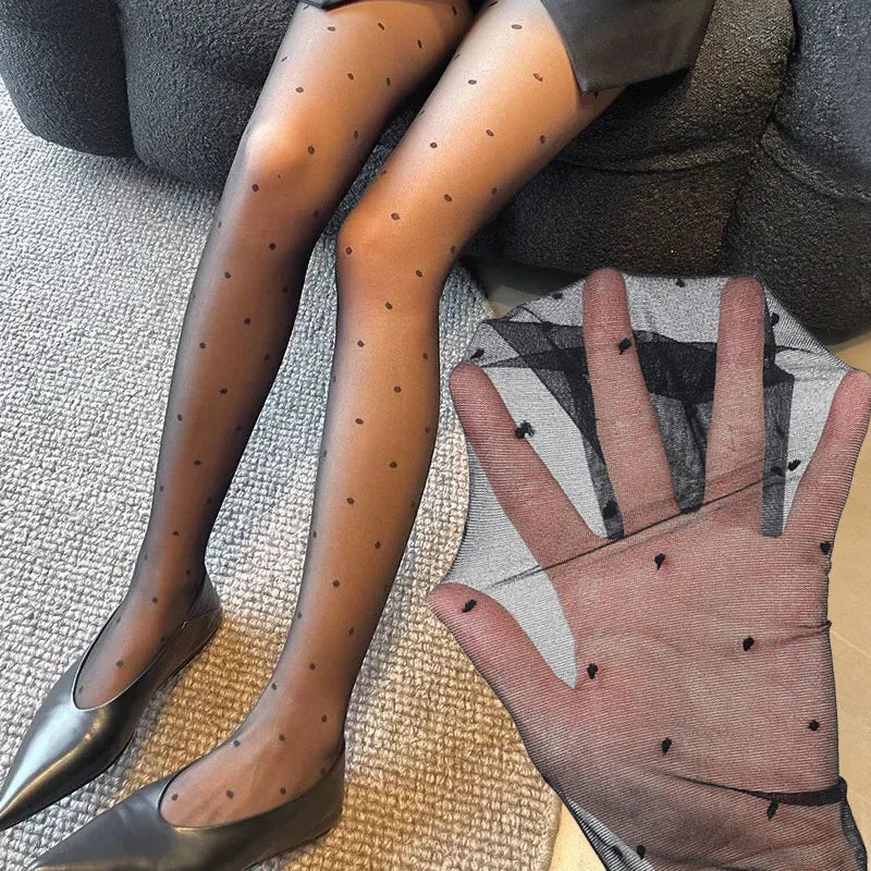 Sexy Dot Printed Women's Tights Black High Waist Elastic Pantyhose Ultra-Thin Translucent Soft Leggings Anti-hook Silk Socks.
