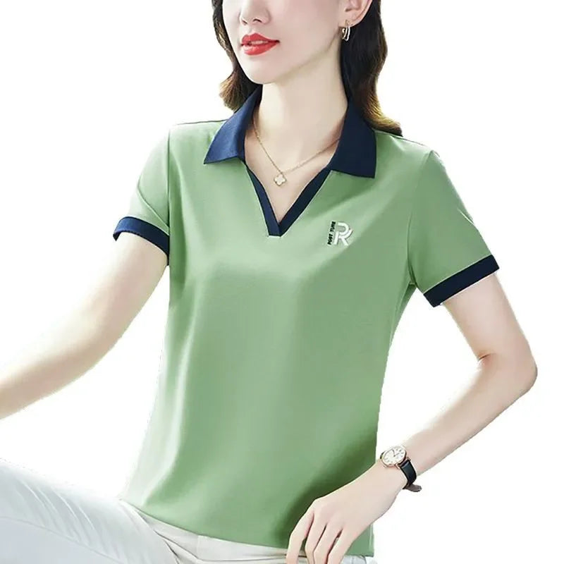 Women's Slim Fit Polo Shirt Short Sleeve T-Shirt Casual Sporty Loose Fashionable Summer Top Turn-down Collar Comfortable.