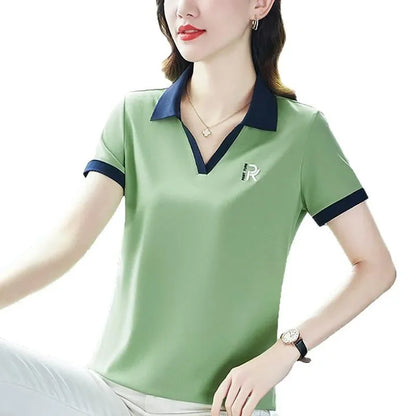 Women's Slim Fit Polo Shirt Short Sleeve T-Shirt Casual Sporty Loose Fashionable Summer Top Turn-down Collar Comfortable.