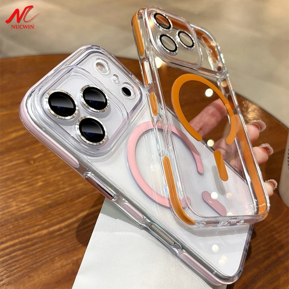 Glass Camera Protector Case for iPhone 17 13 14 15 16 Pro Max 16 Plus Magsafe Case Anti-knock Shockproof Clear 17Air 17Pro Cover.