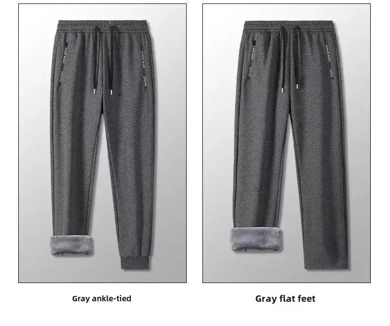 Autumn Winter Men's Loose-fit Casual Straight-leg Pants Fleece-lined Thickened Bunded Feet Sweatpants Trendy Male Style.