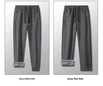 Autumn Winter Men's Loose-fit Casual Straight-leg Pants Fleece-lined Thickened Bunded Feet Sweatpants Trendy Male Style.